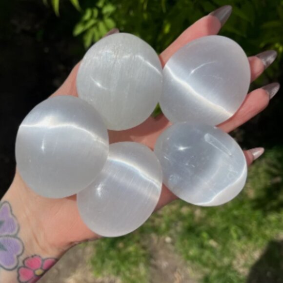 Lot of 6 PCS XL Morocco Selenite Palmstone Healing Reiki Energy Natural Crystals